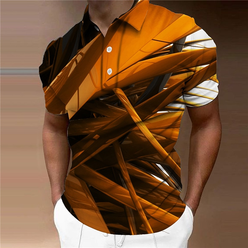 Men's Geometric Polo Shirts Golf Shirt Short Sleeve Polo Shirts Collared Shirts Business Casual Vacation Wear Formal Wear Festival Wear Buttons 3D Print Yellow Red Blue3