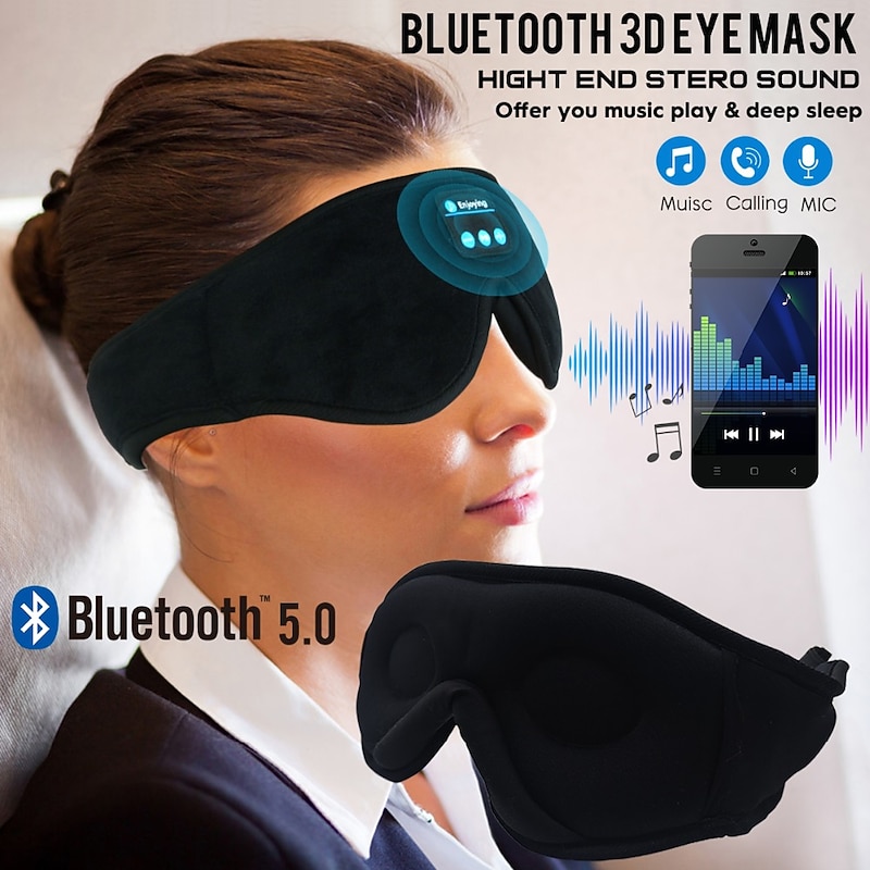 Sleep Headphones 3D Sleep Mask Bluetooth Wireless Music Eye Mask Sleeping Headphones for Side Sleepers Sleep Mask with Bluetooth Headphones Ultra-Thin Stereo Speakers Gift for Men Women4