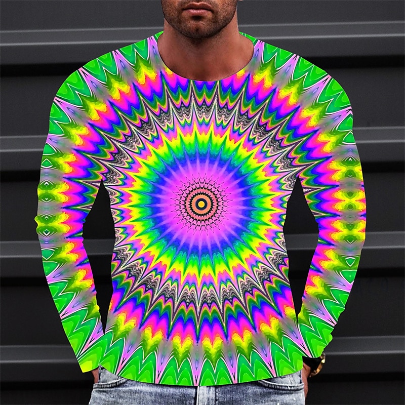 Men's Graphic Technology T Shirt Tee Long Sleeve T shirt 3D Print Crew Neck Shirt Fashion Designer Simple Outdoor Casual Daily Yellow Blue Green Spring &  Fall Clothing Apparel S M L XL 2XL 3XL2