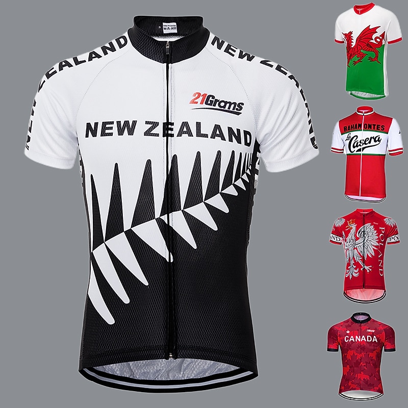 Men's Cycling Jersey Patterned New Zealand National Flag Short Sleeve Bike Jersey Top with 3 Rear Pockets Mountain Bike MTB Road Bike Cycling UV Resistant Quick Dry Back Pocket Moisture Wicking Sports