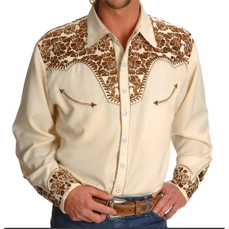 Men's Leopard Shirt Western Shirt Cowboy Shirt Long Sleeve Fashion Designer Casual Outdoor Holiday Fall & Winter Turndown Print Button-Down Blue Brown Khaki Black / Pink