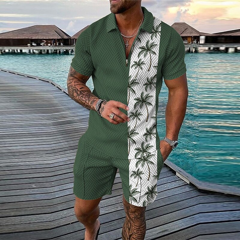 Men's Curve Character Polo Shirts Hawaiian Polo Shirts Golf Shirt Polo Set Short Sleeve Shirt Turndown Street Casual Black Blue Green Khaki Zipper Print Clothing Apparel Fashion Designer Casual2