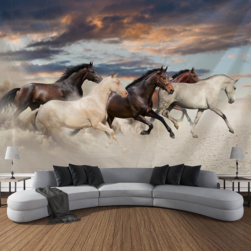 Running Horse Wall Tapestry Art Decorative Blanket Curtain Hanging Family Bedroom Living Room Decoration