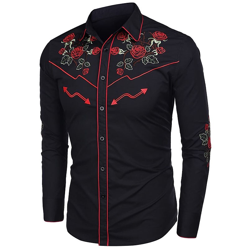 Men's Graphic Prints Rose Shirt Western Shirt Cowboy Shirt Long Sleeve Fashion Streetwear Designer Outdoor Daily Fall & Winter Turndown Print Button-Down Black White Khaki3