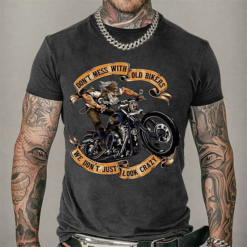 Men's Short Sleeve Graphic T-Shirt Don't Mess With Old Bikers We Don't Just Look Crazy Funny Motorcycle Biker Lifestyle Tee2