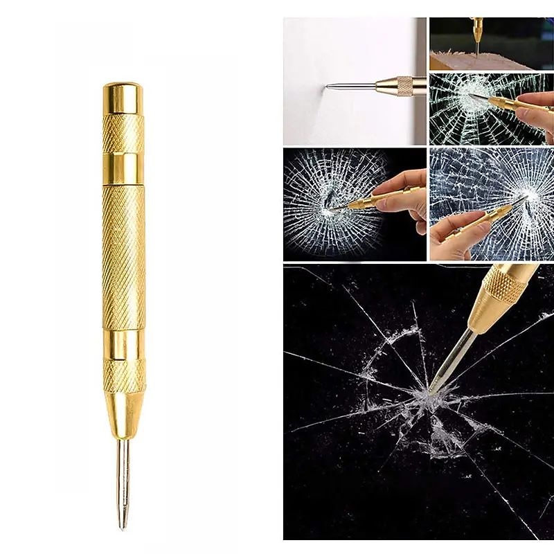 Automatic Center Punch for Metal, Spring Loaded Centre Punch, Brass Spring Loaded Nail Punch with Hss Tip and Adjustable Tension