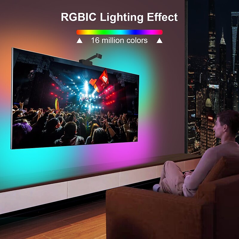 Envisual TV LED Backlights with Camera – 3.8M RGBIC Wi-Fi TV Backlights for TVs and PCs, Works with Alexa and Google Assistant, App Control, Music Sync, Dimmable TV Lights3