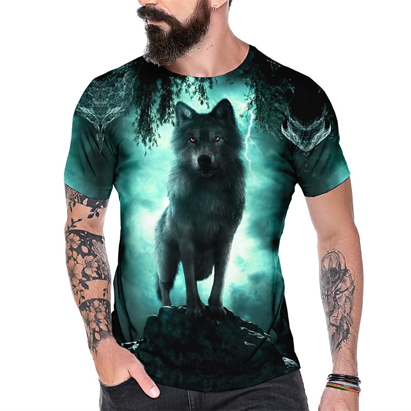 Men's Graphic Wolf T Shirt Tee Short Sleeve T shirt 3D Print Crew Neck Shirt Vintage Fashion Designer Outdoor Casual Daily Blue Dark Green Orange Spring & Summer Clothing Apparel S M L XL 2XL 3XL2