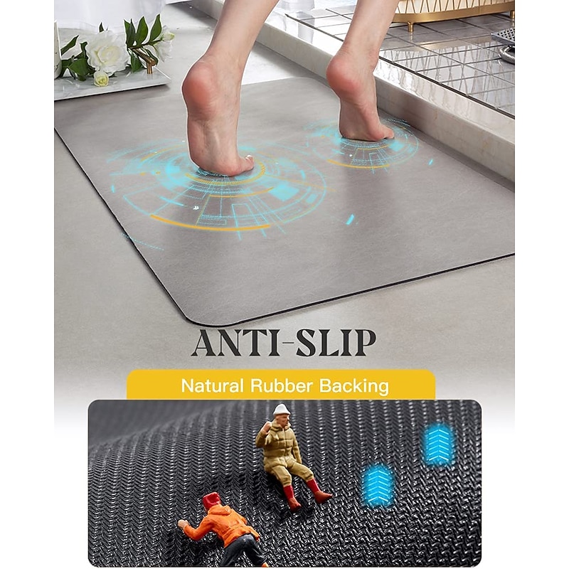 Absorbent Bath Mat Non-slip, Diatomaceous Rubber Non Slip Quick Dry Super Absorbent Thin Bathroom Rugs Fit Under Door-Washable Bathroom Floor Mats-Shower Rug for in Front of Bathtub, Shower4