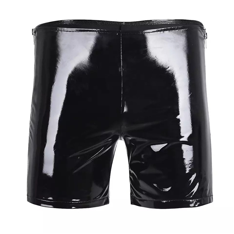 Men's Casual Shorts Faux Leather Shorts Solid Colored Comfort Soft Home Casual Clubwear Sexy Wetlook Black3