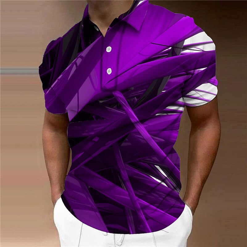 Men's Geometric Polo Shirts Golf Shirt Short Sleeve Polo Shirts Collared Shirts Business Casual Vacation Wear Formal Wear Festival Wear Buttons 3D Print Yellow Red Blue2
