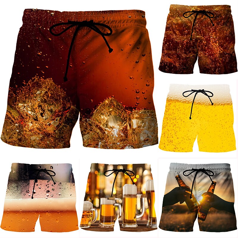Men's Graphic Prints Beer Swim Trunks Swim Shorts Board Shorts Mid Waist Fashion Streetwear Casual Outdoor Daily Holiday Drawstring Pocket Elastic Waist Designer Clothing Apparel