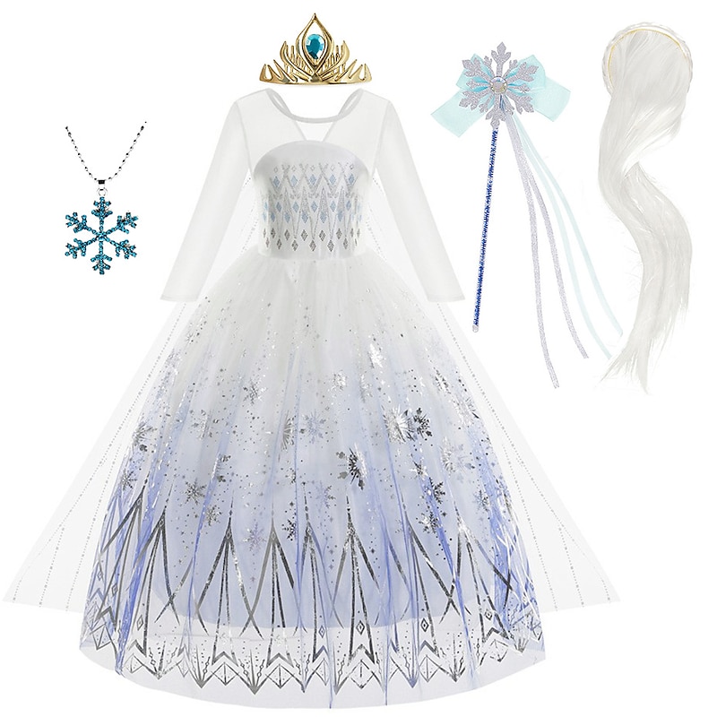 Frozen Fairytale Princess Elsa Flower Girl Dress Vacation Dress Theme Party Costume Girls' Movie Cosplay Halloween White Blue (With Accessories) Dress Accessory Set Carnival World Book Day Costumes