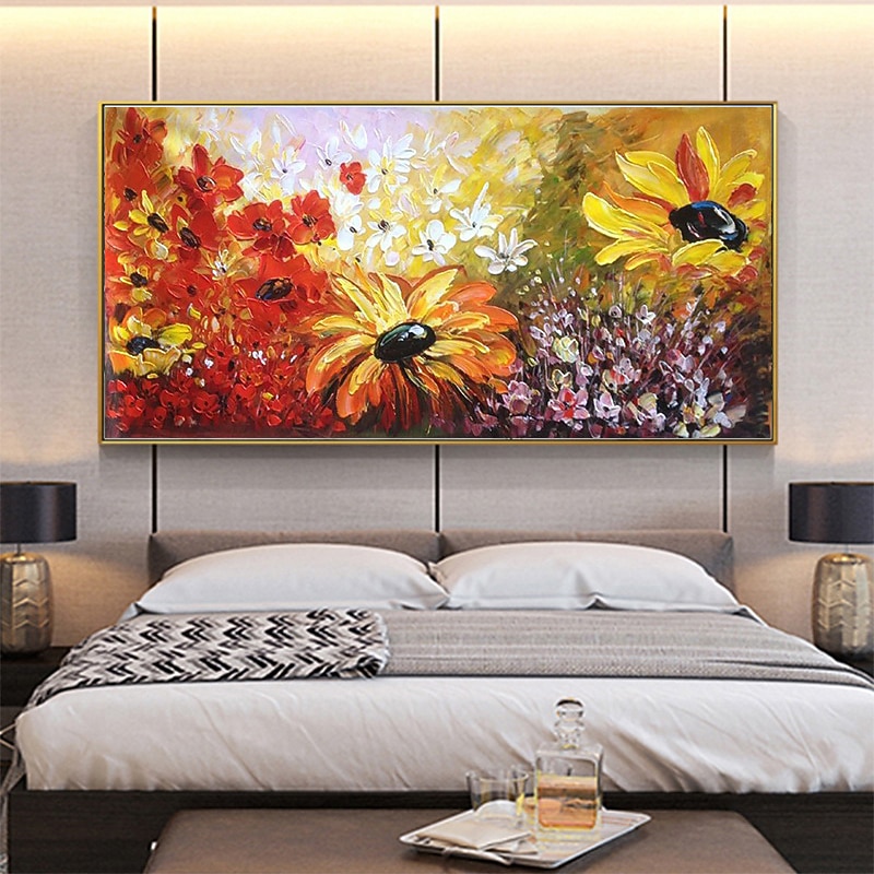 Handmade Oil Painting Canvas Wall Art Decoration Abstract Flowers Sunflower for Home Decor Rolled Frameless Unstretched Painting