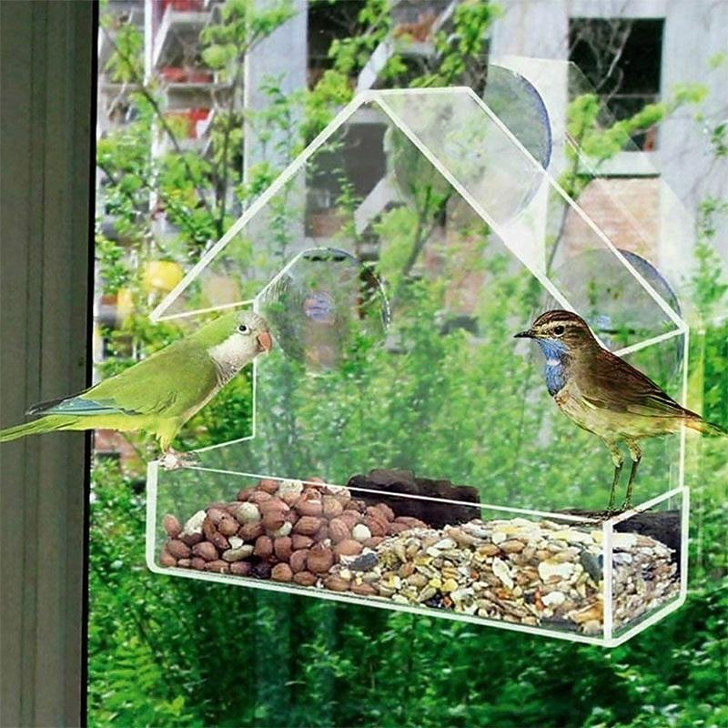 Window Bird Feeder Weatherproof Outdoor Bird Feeders with 3 Section Tray and Roof Cover, Hangout Clear Bird House, Large Outside Hanging Birdhouse2