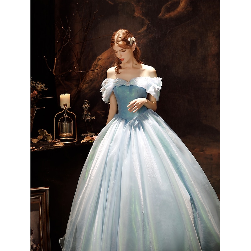 Blue Princess Cinderella Off Shoulder A-Line Long Evening Prom Dresses Retro Vintage Rococo Ball Gown Prom Dress Women's Wedding Costume Ball Gown Halloween Carnival Masquerade Wedding Party Dress3