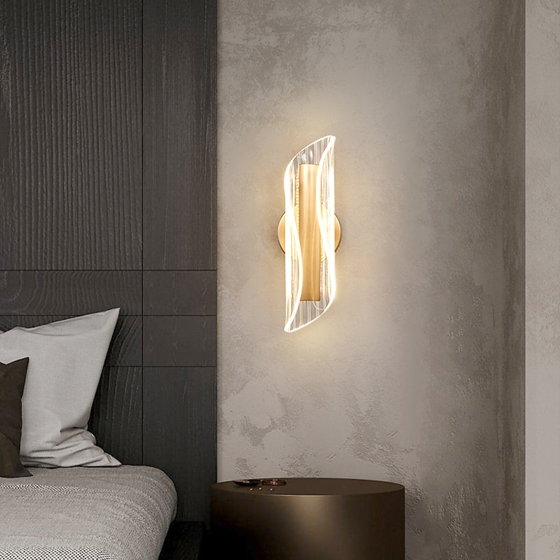 LED Wall Lamp Indoor Wall Light, 6W 360°Rotatable Acrylic Curved Shape Dimmable LED Modern Adjustable Wall Lamp for Indoor Decoration Public Facilities Night Light