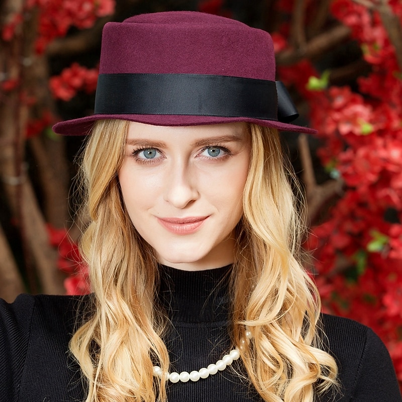 Hats 100% Wool Fedora Hat Wedding Horse Race Elegant With Bowknot Headpiece Headwear Hat Elegant Versatile4