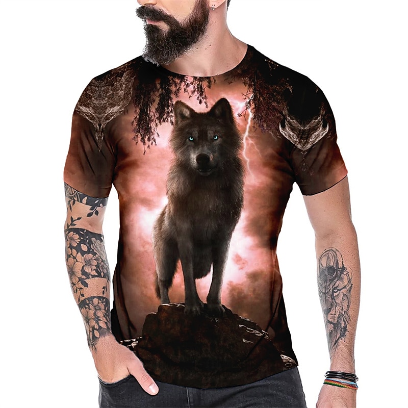 Men's Graphic Wolf T Shirt Tee Short Sleeve T shirt 3D Print Crew Neck Shirt Vintage Fashion Designer Outdoor Casual Daily Blue Dark Green Orange Spring & Summer Clothing Apparel S M L XL 2XL 3XL4