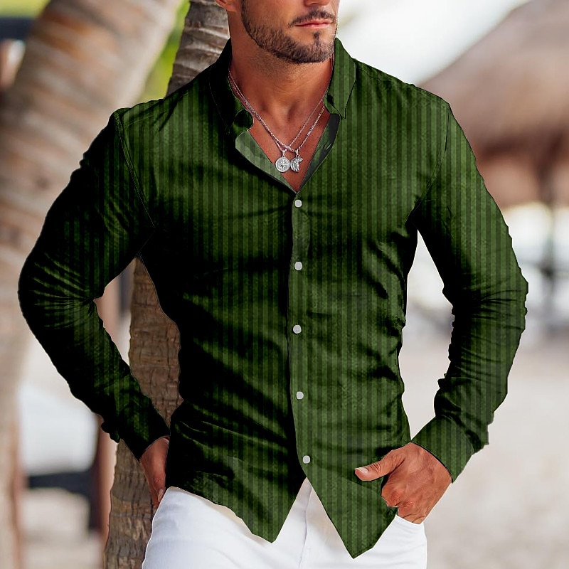 Men's Shirt Dress Shirt Striped Outdoor Casual Blue Dark Green Purple Brown Long Sleeve Turndown Fall & Winter Clothing Apparel Print2
