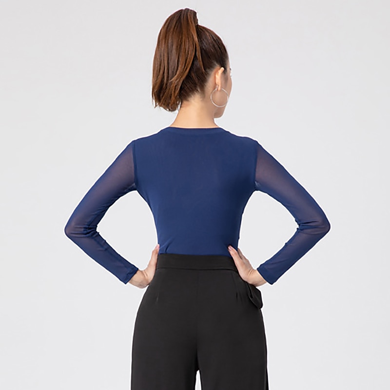 Latin Dance Activewear Leotard / Onesie Ruching Pure Color Splicing Women's Performance Training Long Sleeve High Polyester4