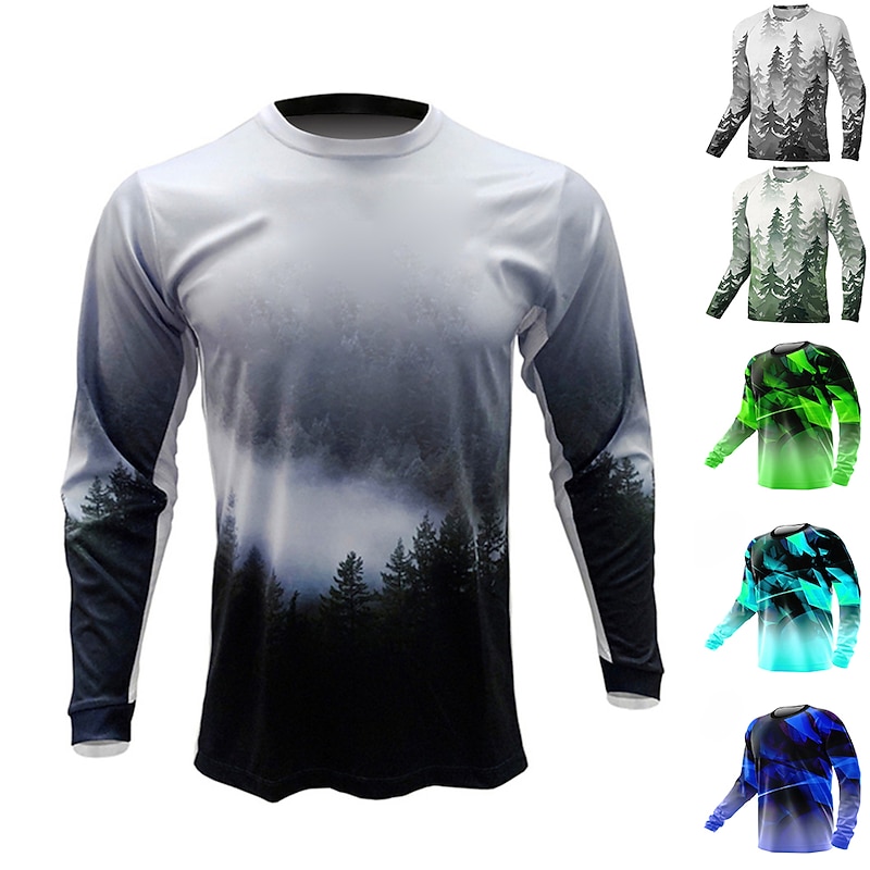 Men's Downhill Jersey Graphic Long Sleeve Bike Jersey Top with 3 Rear Pockets Quick Dry Soft Comfortable Breathable Sports Black Army Green Royal Blue Clothing Apparel