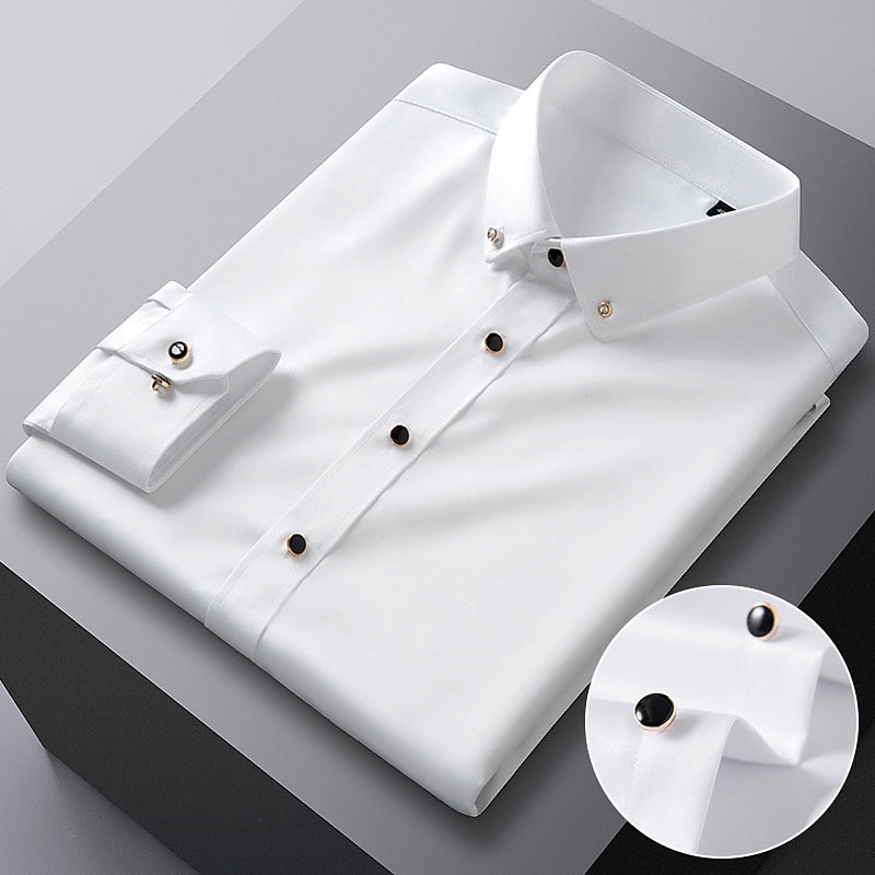 Men's Dress Shirt Button Down Shirt Stretch Solid / Plain Color Wedding Work Black White Pink Navy Blue Long Sleeve Turndown Spring &  Fall Clothing Apparel Sexy