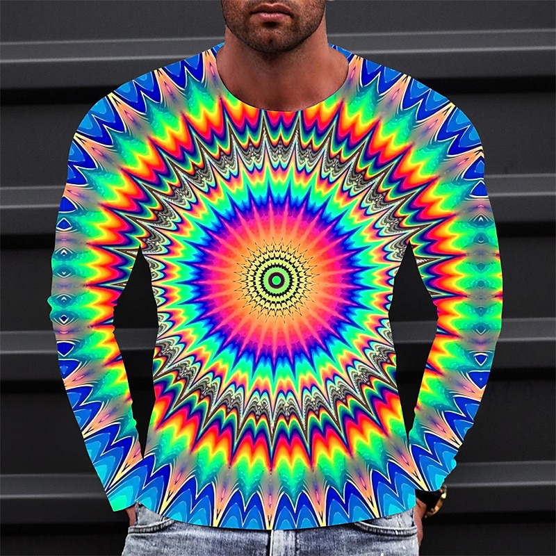 Men's Graphic Technology T Shirt Tee Long Sleeve T shirt 3D Print Crew Neck Shirt Fashion Designer Simple Outdoor Casual Daily Yellow Blue Green Spring &  Fall Clothing Apparel S M L XL 2XL 3XL