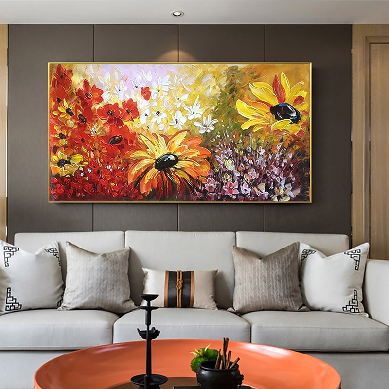 Handmade Oil Painting Canvas Wall Art Decoration Abstract Flowers Sunflower for Home Decor Rolled Frameless Unstretched Painting2