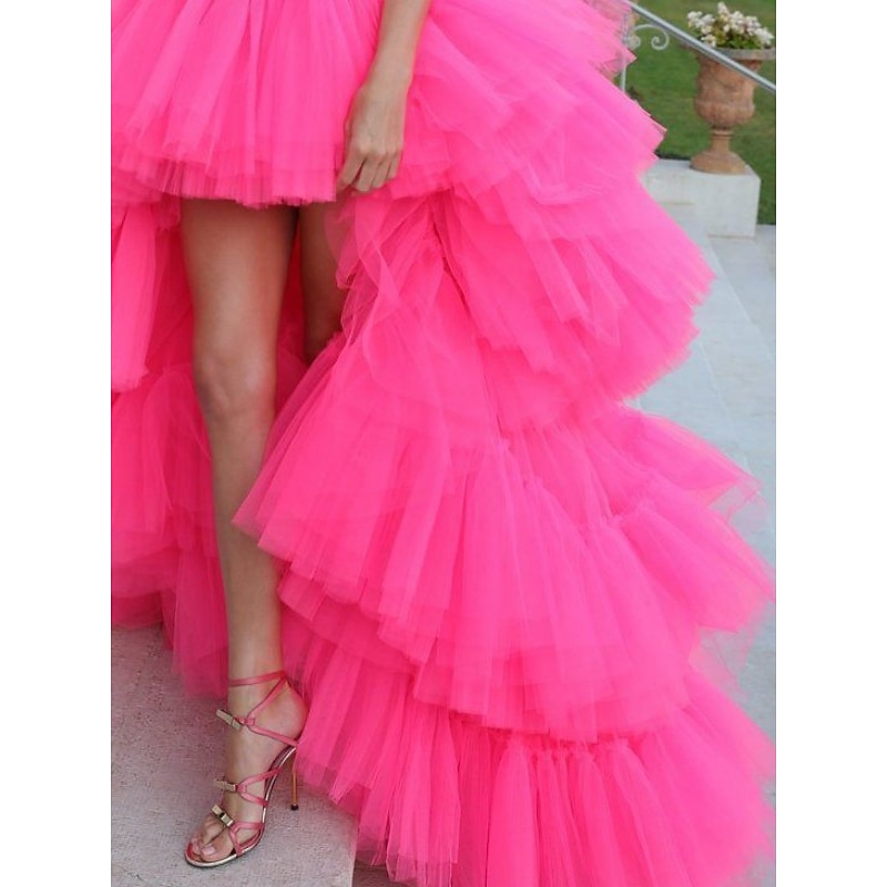 Ball Gown Prom Dresses Tiered Plisse Dress Wedding Party Birthday Asymmetrical Sleeveless Strapless Tulle with Bow(s) Masquerade Dress3