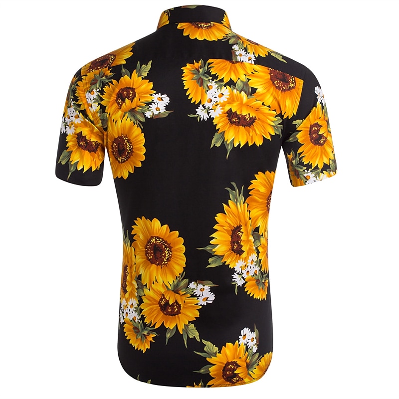 Men's Sunflower Flower Tropical Plants Summer Shirt Casual Shirt Beach Shirt Short Sleeve Shirt Lapel Hawaiian Stylish Casual Vacation Holiday Daily Wear Black White Dark Blue S M L2