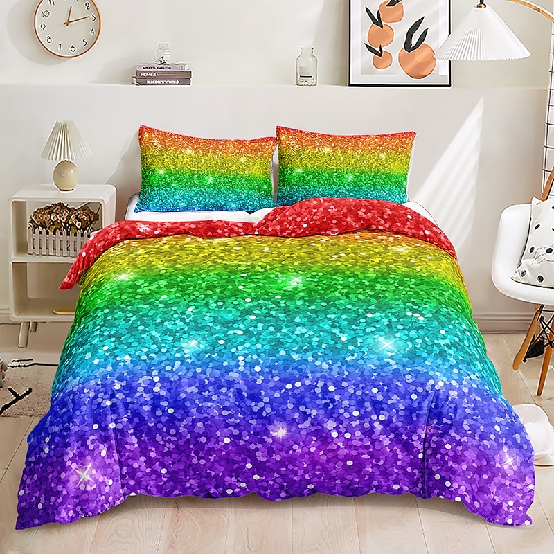 3D Bedding Rainbow Print Duvet Cover Bedding Sets Comforter Cover With 1 Print Duvet Cover Or Coverlet，1Sheet，2 Pillowcases For Double/Queen/King Back To School College Student4