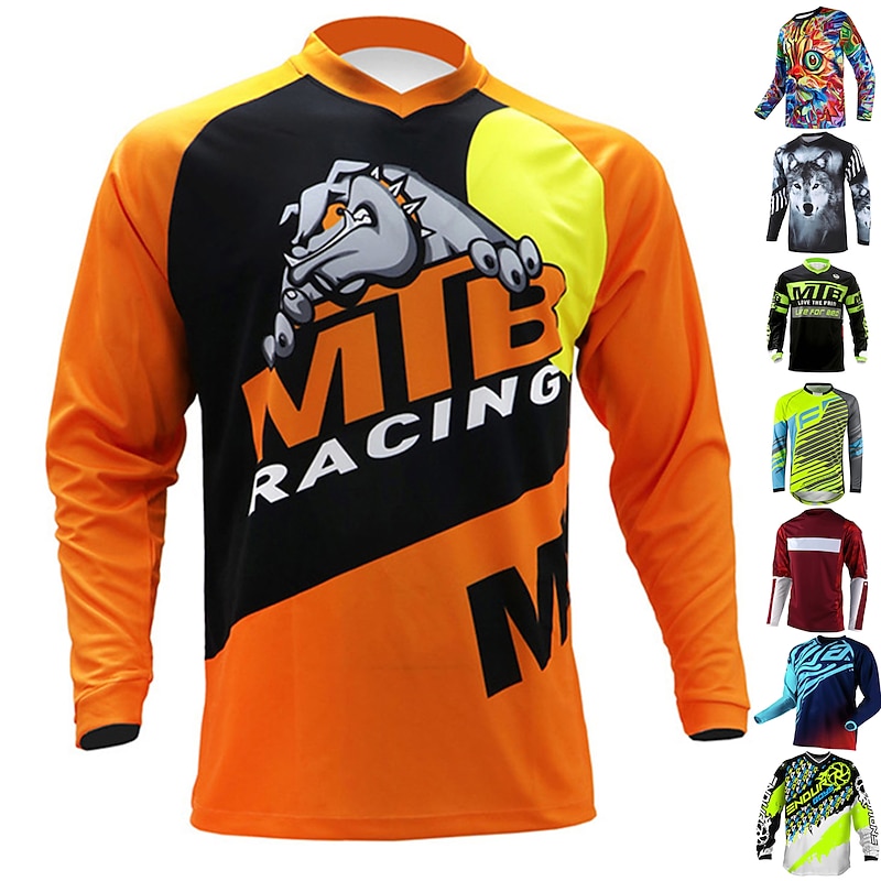 Men's Cycling Jersey Downhill Jersey Dirt Bike Jersey Animal Cow Patterned Long Sleeve Bike Jersey Top with 3 Rear Pockets Mountain Bike MTB Road Bike Cycling UV Resistant Quick Dry Back Pocket