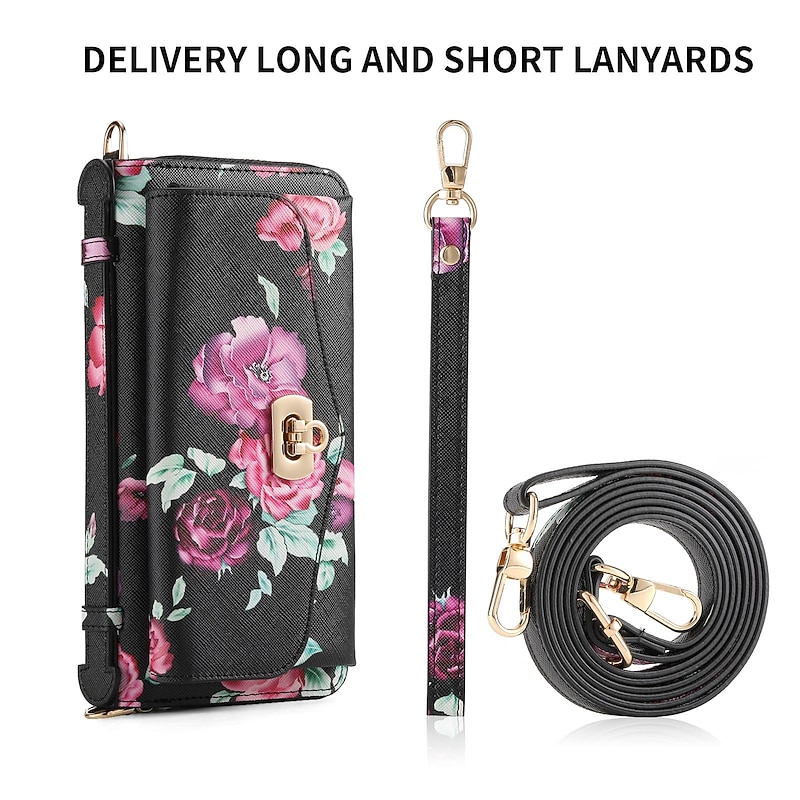 Phone Case For Samsung Galaxy S24 S23 Ultra Plus S22 Plus  Ultra Wallet Case Wallet Mirror Zipper Flower TPU PC PU Leather4