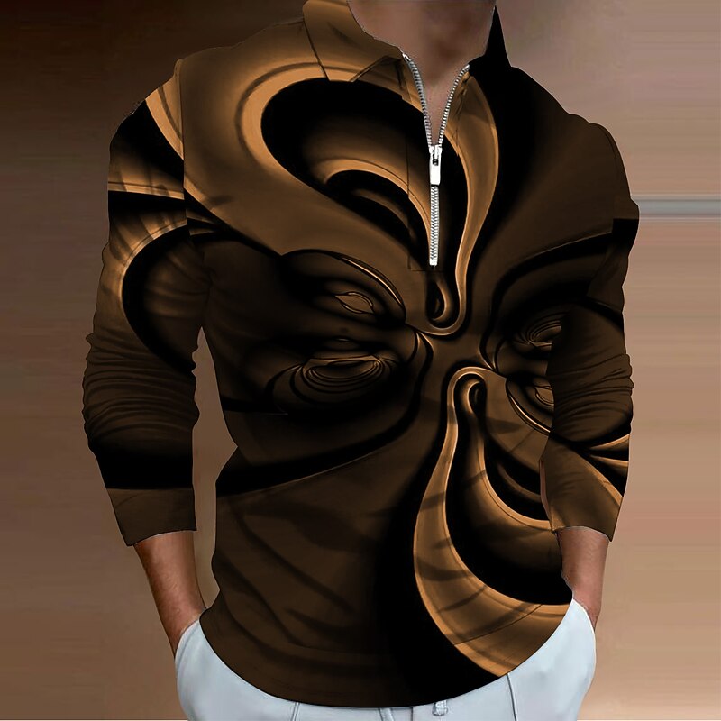 Men's Graphic Zip Polo Shirts Golf Shirt Long Sleeve Polo Shirts Collared Shirts Casual Vacation Wear Rave Wear Party Outfits 3D Print Quarter Zip Polo Black White Yellow4