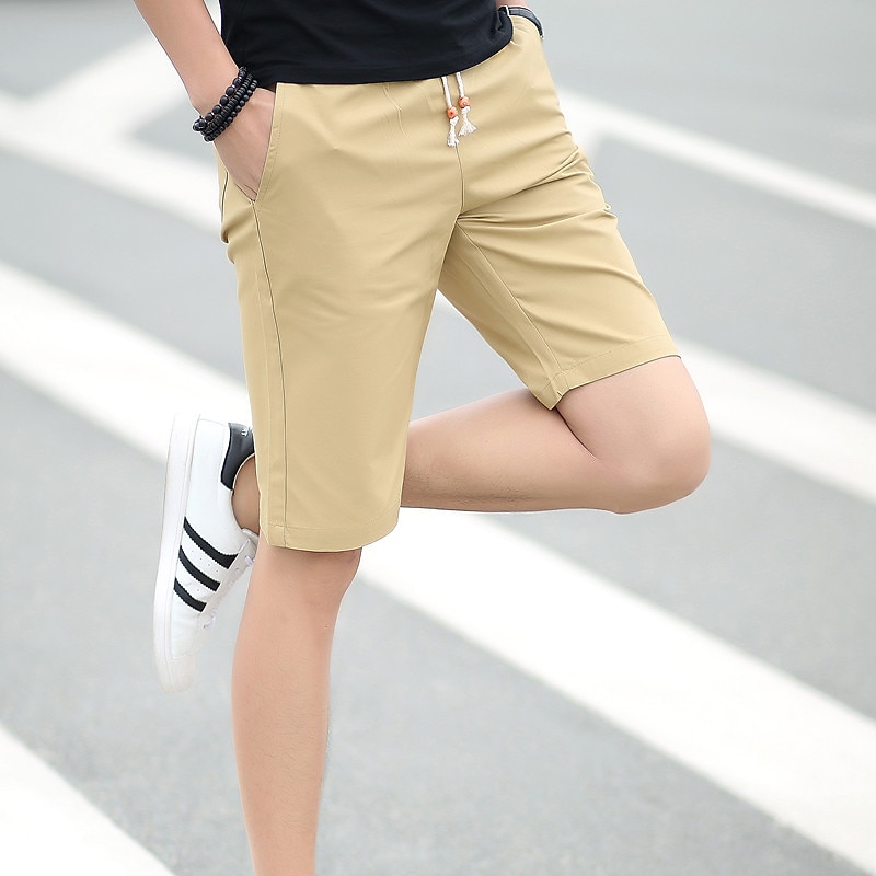 Men's Cargo Shorts Workout Shorts Casual Shorts Drawstring Multi Pocket Solid Colored Comfort Wearable Knee Length Outdoor Daily Streetwear Casual Black White Micro-elastic3