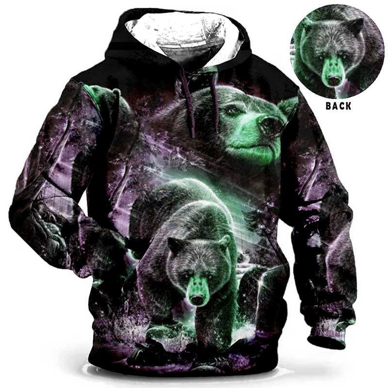 Men's Plus Size Pullover Hoodie Sweatshirt Big and Tall Animal Hooded Pocket Long Sleeve Spring &  Fall Fashion Streetwear Basic Comfortable Daily Wear Vacation Tops3