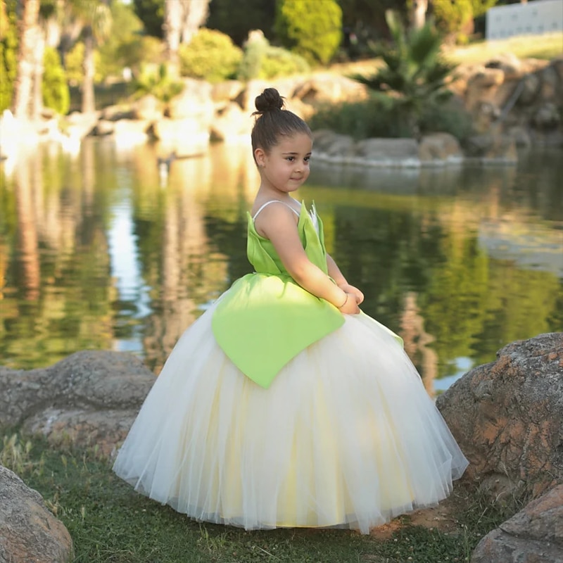 Tinker Bell Fairytale Princess Tiana Flower Girl Dress Theme Party Costume Tulle Dresses Girls' Movie Cosplay Cosplay Halloween Green Dress Halloween Carnival Masquerade World Book Day Costumes2