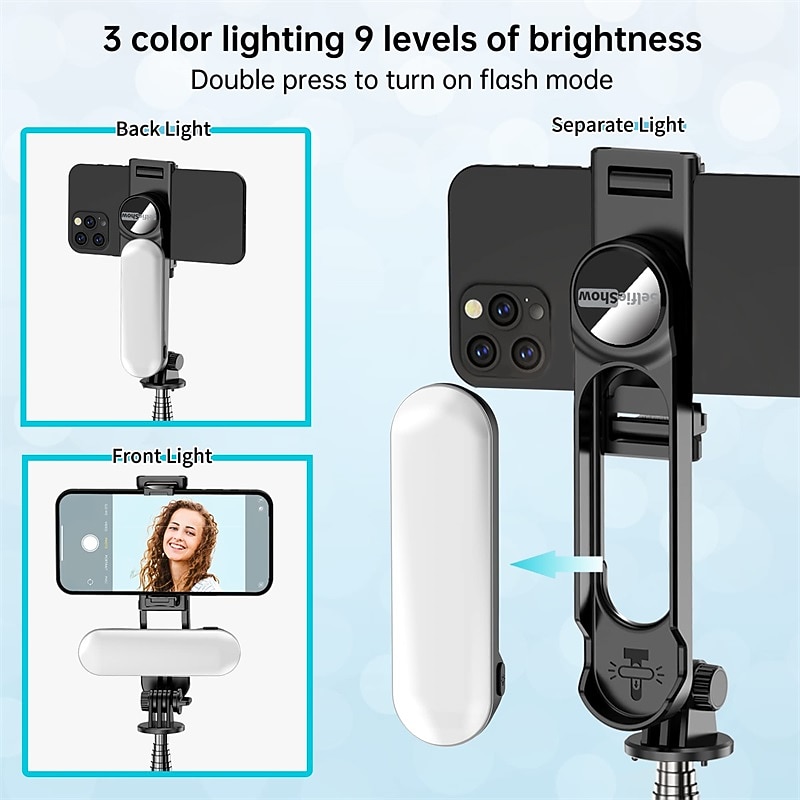 Stable Selfie Stick Tripod With Fill Light 44 Inch Extendable Selfie Stick With Wireless Remote And Tripod Stand 360 Rotation For IPhone 14/13/12/11 Pro/XS Max/XS/XR/X/8/7 Samsung And Smartphone3