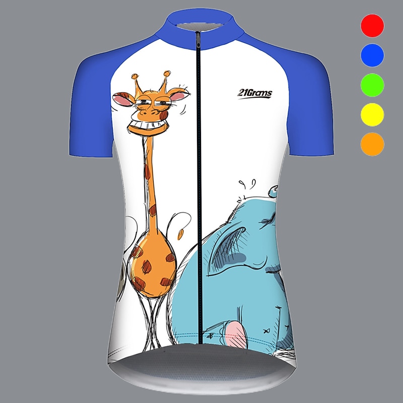 Women's Cycling Jersey Animal Elephant Giraffe Short Sleeve Bike Jersey Top with 3 Rear Pockets Mountain Bike MTB Road Bike Cycling UV Resistant Quick Dry Back Pocket Sweat-Wicking Sports Yellow Pink