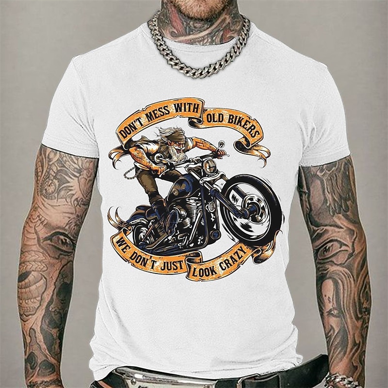 Men's Short Sleeve Graphic T-Shirt Don't Mess With Old Bikers We Don't Just Look Crazy Funny Motorcycle Biker Lifestyle Tee3