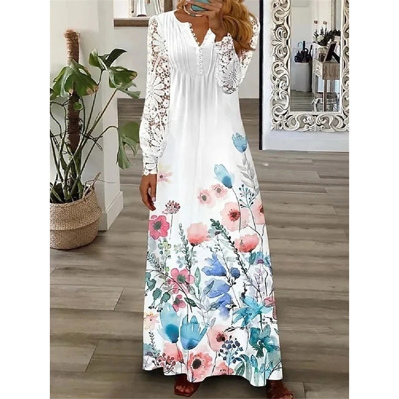 Women's A Line Dress Print Dress Fashion Modern Casual Outdoor Vacation Daily Regular Fit Pure Color Long Sleeve V Neck White Pink Red Blue Summer Spring4