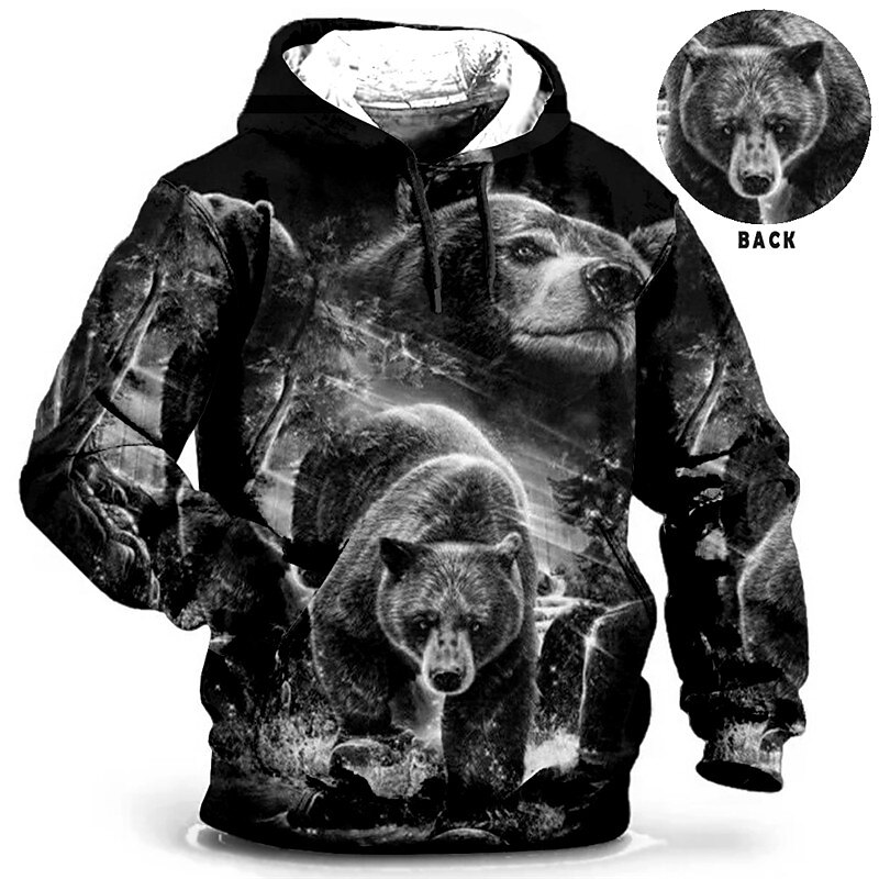 Men's Plus Size Pullover Hoodie Sweatshirt Big and Tall Animal Hooded Pocket Long Sleeve Spring &  Fall Fashion Streetwear Basic Comfortable Daily Wear Vacation Tops4