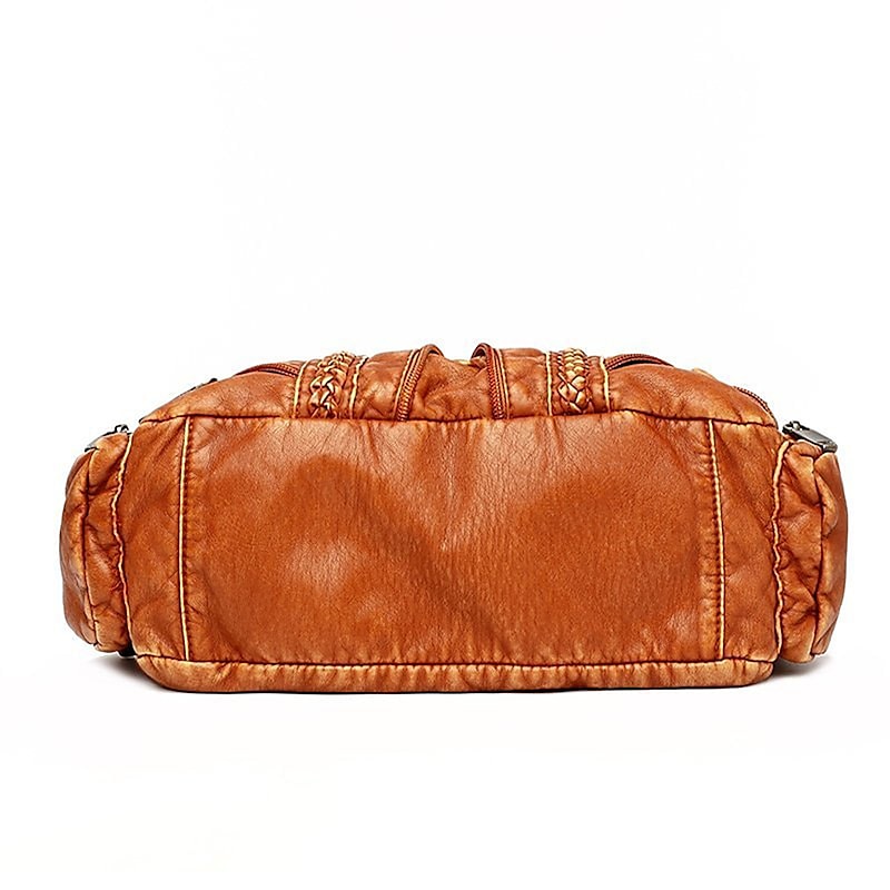 Women's Vintage Brown Leather Shoulder Bag - Stylish Multi-Pocket Handbag with Braided Detail and Zipper Accents for Everyday Use and Travel4