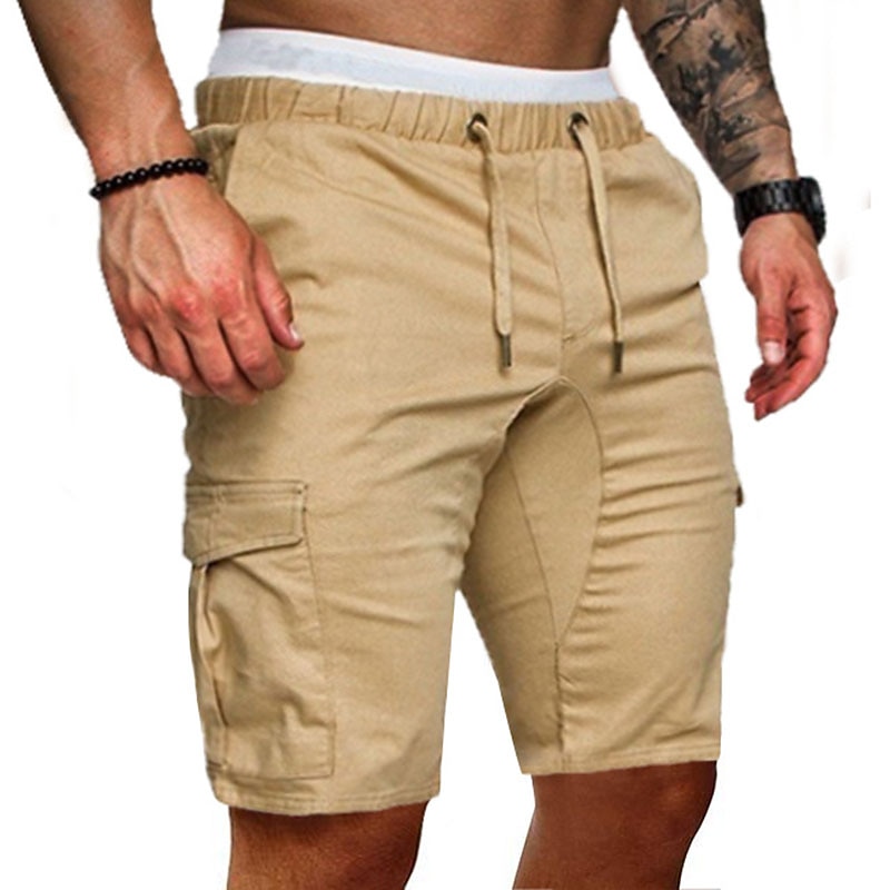 Men's Cargo Shorts Workout Shorts Casual Shorts Drawstring Multi Pocket Solid Colored Comfort Wearable Outdoor Daily Streetwear Casual ArmyGreen Black Micro-elastic3