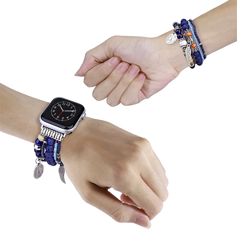 Handmade Braided Rope Compatible with Apple Watch band 38mm 40mm 41mm 42mm 44mm 45mm 49mm Women Beaded Boho Beads Strap Replacement Wristband for iwatch Ultra 2 Series 9 8 7 SE 6 5 4 3 2 14