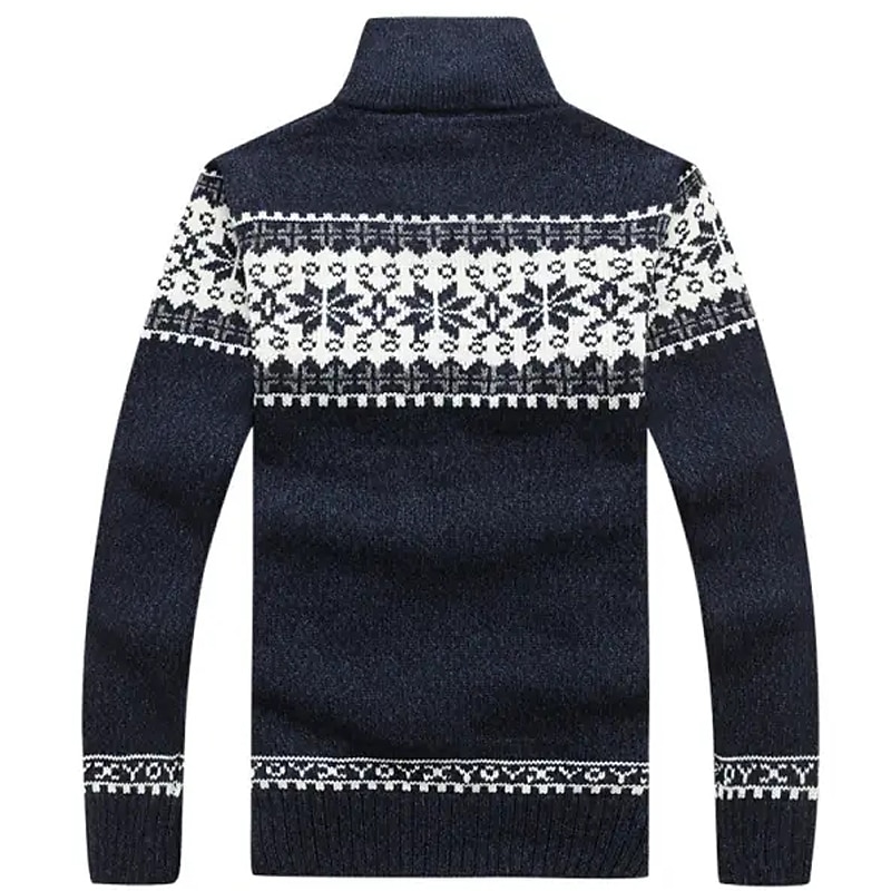 Men's Sweater Cardigan Sweater Zip Sweater Ribbed Knit Print Knitted Color Block Standing Collar Stylish Warm Ups Work Going out Clothing Apparel Winter Green Dark Blue M L XL2