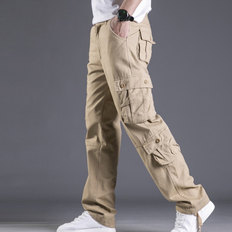 Men's Cargo Pants Trousers Leg Drawstring 8 Pocket Solid Color Comfort Outdoor Daily Streetwear Grass Green Black