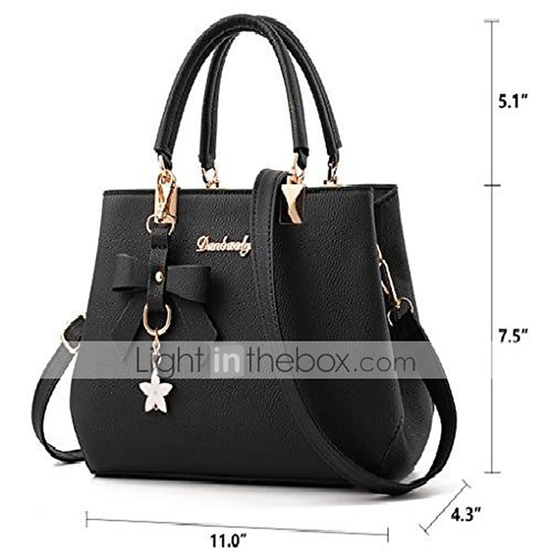 Women's Faux Leather Top Handle Handbag with Bow Charm, Elegant Structured Satchel Shoulder Bag for Office, Shopping and Daily Use3