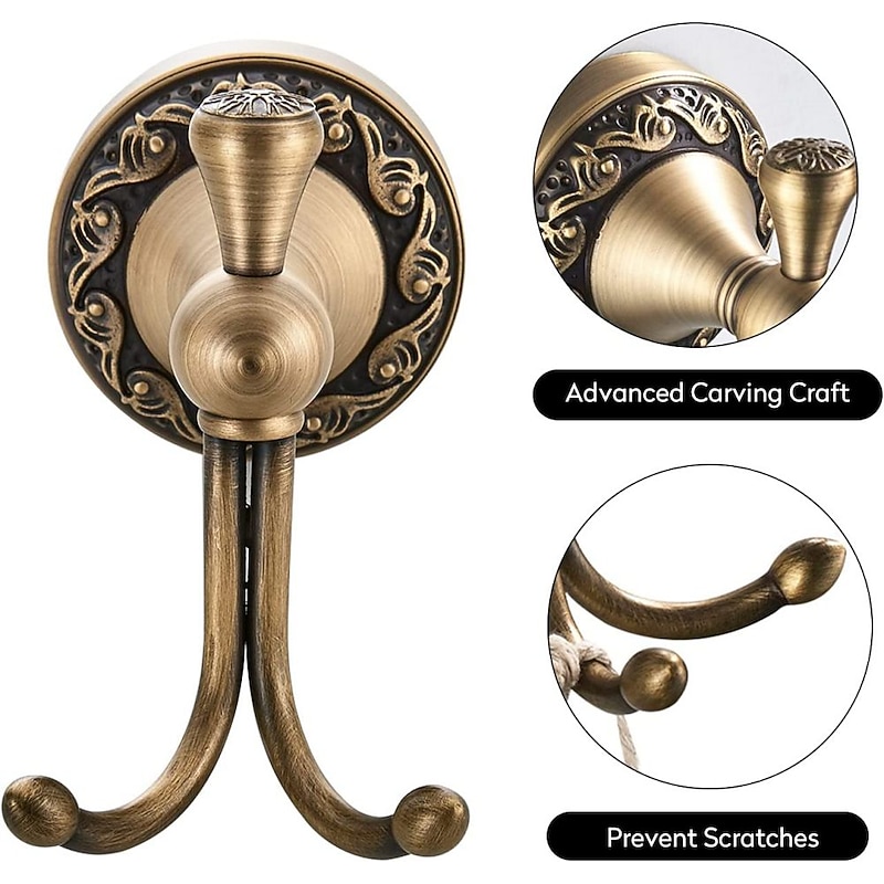 Robe Hook Antique Brass Retro Style Wall Mounted for Bathroom Double Hooks 1pc3